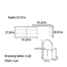 Load image into Gallery viewer, Modern wooden make up vanity with 6 drawers, a chair and a mirror
