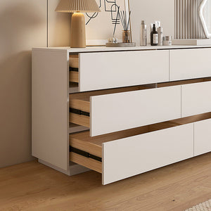 Modern wooden make up vanity with 6 drawers, a chair and a mirror