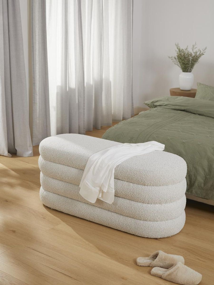 Oval Storage Bench Faux Fur Entryway Bench