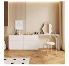 Load image into Gallery viewer, Modern wooden make up vanity with 6 drawers, a chair and a mirror
