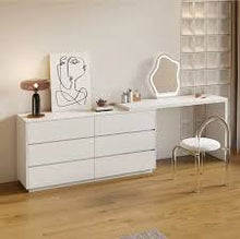 Load image into Gallery viewer, Modern wooden make up vanity with 6 drawers, a chair and a mirror
