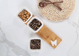 3 pcs ceramic bowls and tray with a butterfly handle